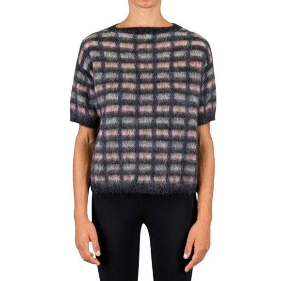 PRADA Maglieria Mohair Wool Windowpane Short Sleeve Sweater - Picture 2 of 15